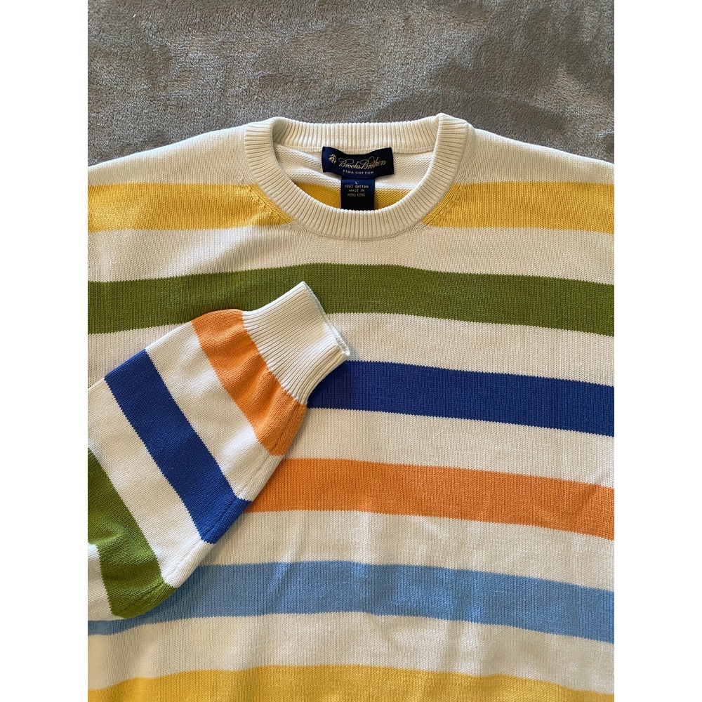 Brooks Brothers Sweater Sz L Multicolor Pima Cotton Colorful Striped Coastal